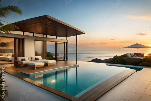 luxury hotel swimming pool generated Ai. © Abdul