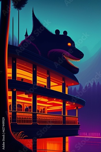 A building with a bear head on top of it with Generative AI