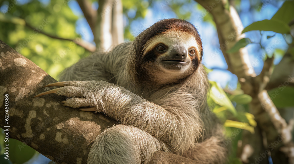 An endearing Pygmy Three-Toed Sloth relaxing in the lush mangroves of Isla Escudo de Veraguas Generative AI An endearing Pygmy Three-Toed Sloth relaxing in the lush mangroves of Isla Escudo de Veraguas Generative AI
