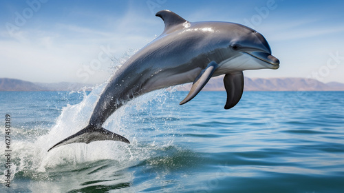 A playful Vaquita Dolphin gracefully swimming in the crystal-clear waters of the Gulf of California Generative AI
