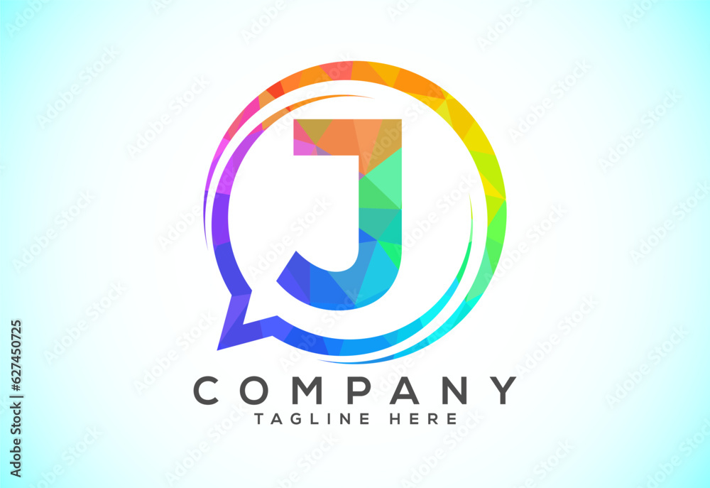 Low poly English alphabet with a bubble chat icon. Talking chatting logo concept Low poly English alphabet with a bubble chat icon. Talking chatting logo concept