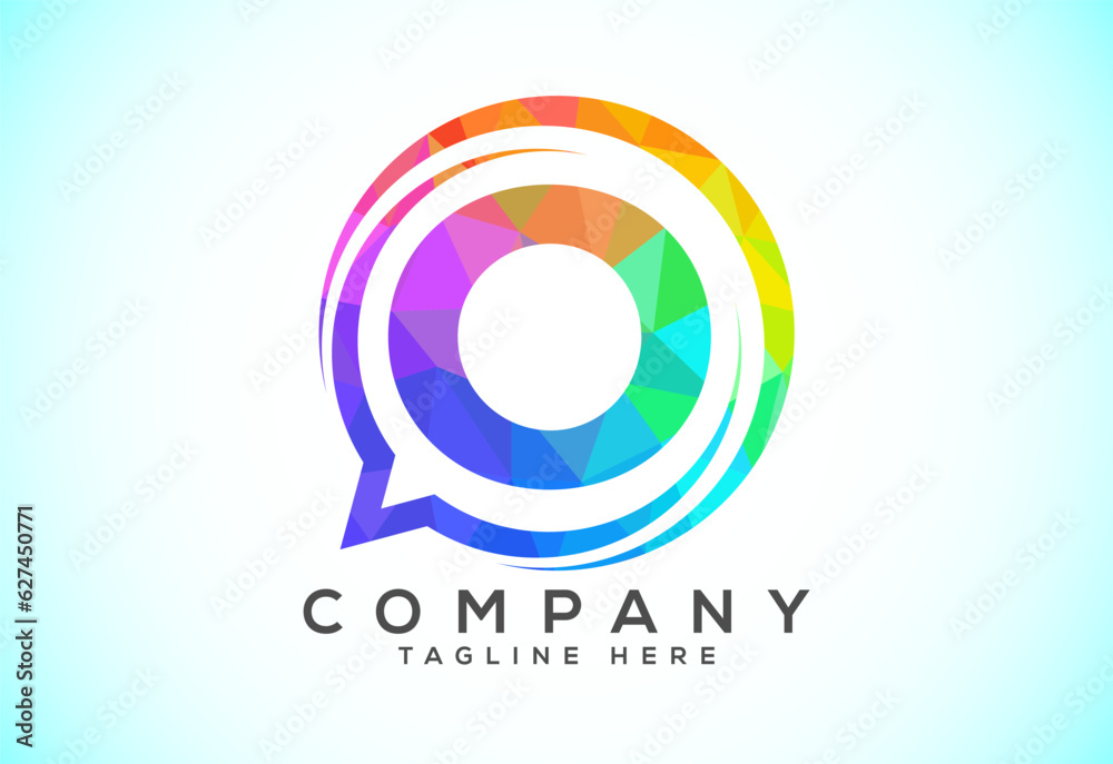 Low poly English alphabet with a bubble chat icon. Talking chatting logo concept Low poly English alphabet with a bubble chat icon. Talking chatting logo concept