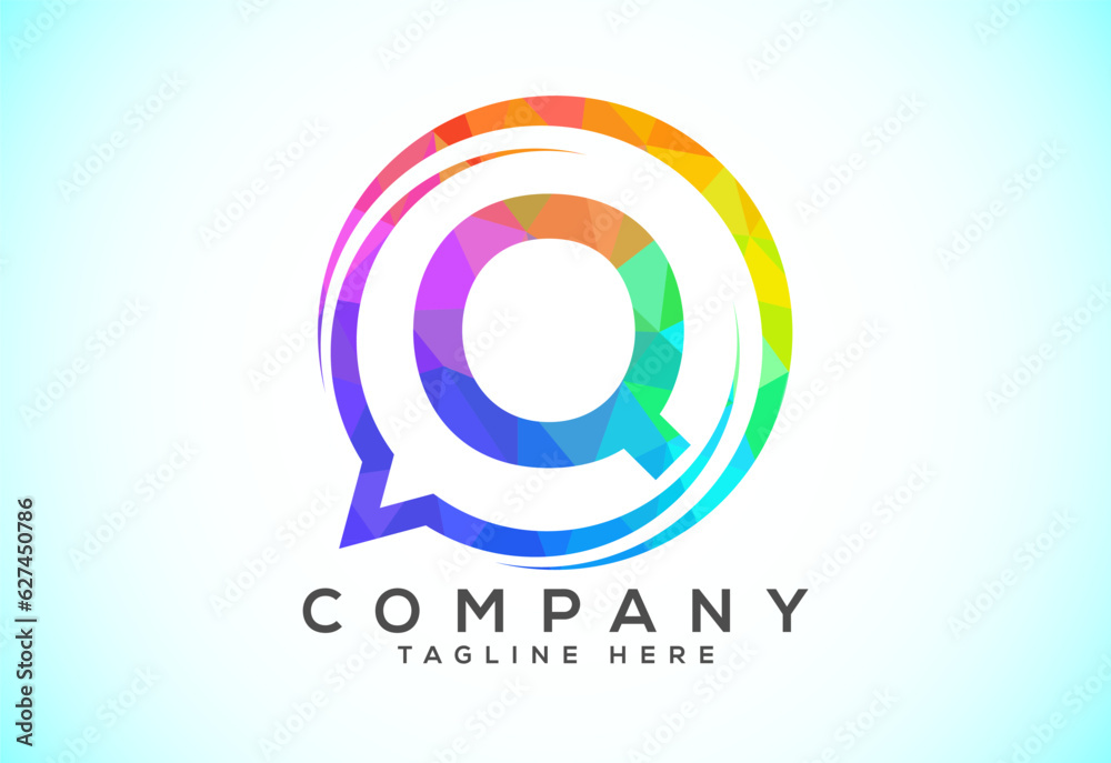 Low poly English alphabet with a bubble chat icon. Talking chatting logo concept Low poly English alphabet with a bubble chat icon. Talking chatting logo concept