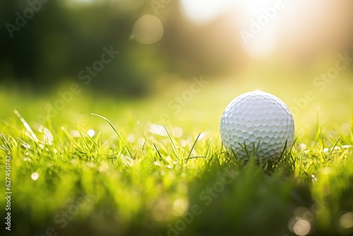a golf ball resting on a vibrant green golf course
