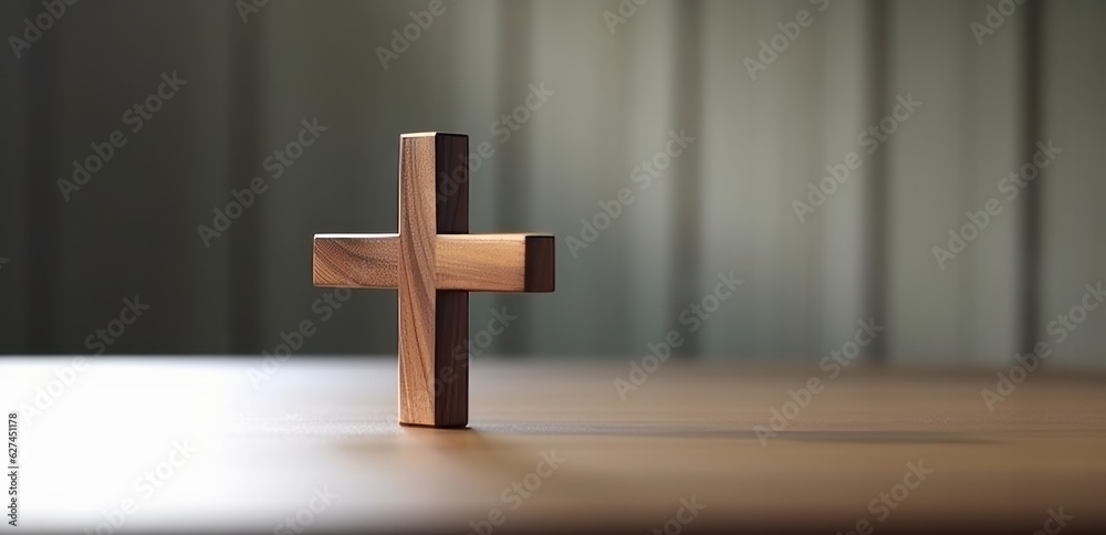Illustration of a wooden cross on a rustic wooden floor