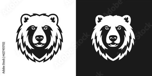 Bear monochrome black and white portrait minimal logo for t shirt print set vector contour