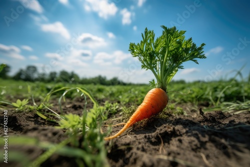 Giant carrot surrounded by baby carrots., generative IA