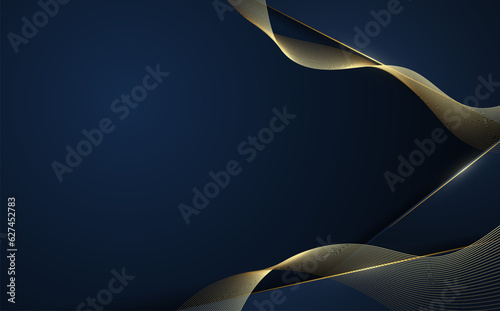Abstract gradient blue template decorative artwork. Overlapping with golden stripe line background.