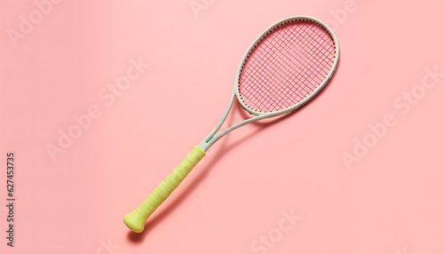 Tennis racket hitting a green tennis ball on pink background © kilimanjaro 