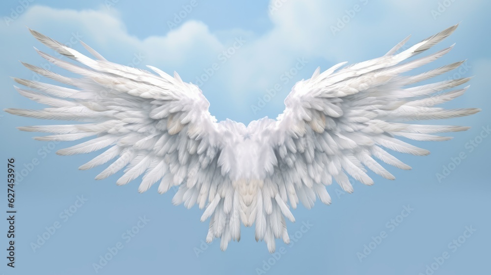 Fototapeta premium Illustration of a white angel wings in the sky
