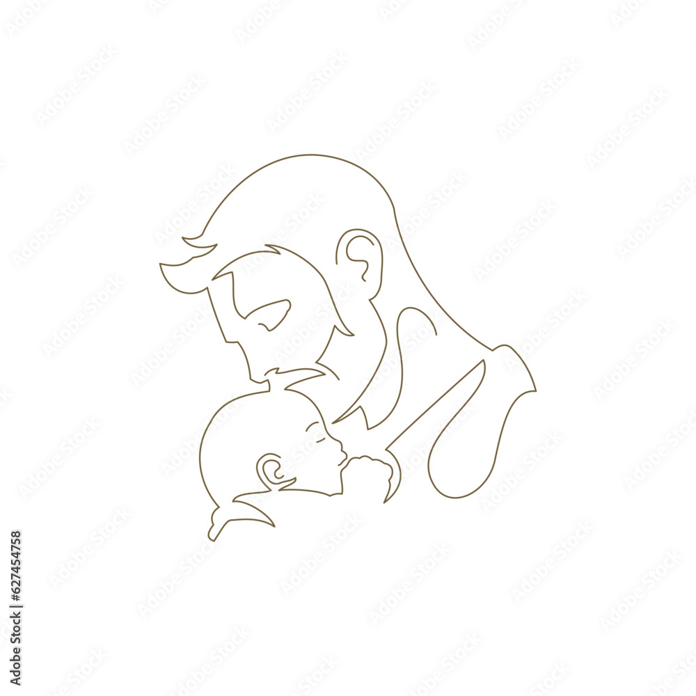Father's Day continuous line art logo happy daddy kissing little baby son with love vector Father's Day continuous line art logo happy daddy kissing little baby son with love vector