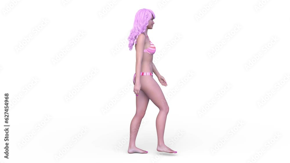 歩くビキニ姿の女性