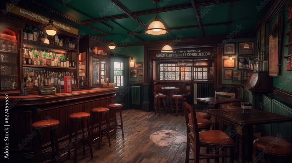 Irish pub interior design, irish bar generative ai