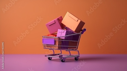 Illustration of a shopping cart filled with boxes