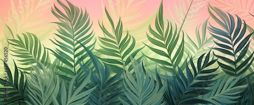 green drawn palm leaves mural wallpaper