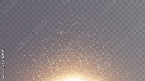 Christmas background. Powder dust light. Magic shining gold dust. Fine, shiny dust bokeh particles fall off slightly. Fantastic shimmer effect. Vector illustrator.