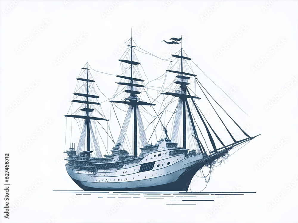 Beautiful ship drawing. AI generated illustration