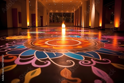 Beautiful Floor Decoration of Diwali with Diya and Rangoli Celebration of Diwali with lights  © Umar