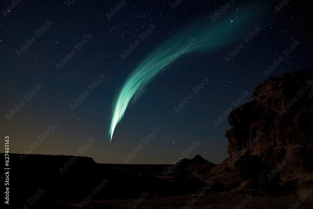 Majestic comet tearing through the night sky with bright tail., generative IA