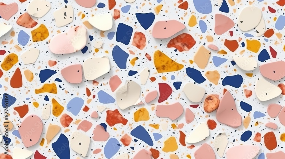 Terrazzo seamless pattern in natural pastel colors with abstract mosaic stone shapes Terrazzo seamless pattern in natural pastel colors with abstract mosaic stone shapes