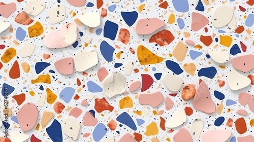 Terrazzo seamless pattern in natural pastel colors with abstract mosaic stone shapes