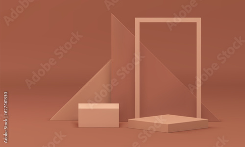 Beige 3d podium neutral geometric pedestal mock up for cosmetic product show presentation vector