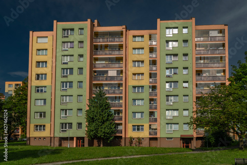 Color block of flats in summer sunny morning in Koprivnice town photo