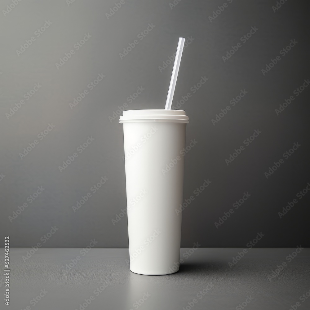 Refreshing white skinny tumbler with straw, mockup, Generative AI Refreshing white skinny tumbler with straw, mockup, Generative AI