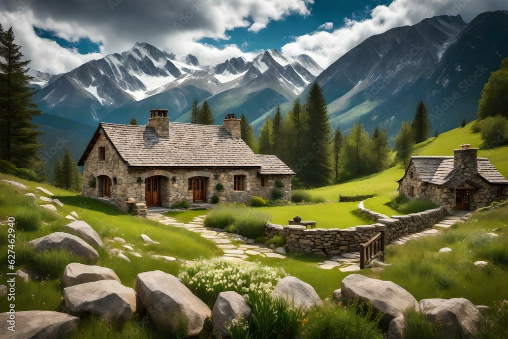 A majestic Stone House in Mountains, swiss alpine village