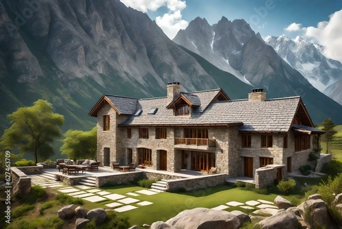 A majestic Stone House in Mountains, mountain village in the mountains © Mehram