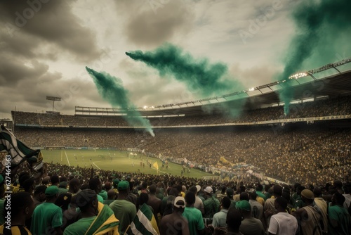 Full stadium, contending teams, fervent fans. Emotion in soccer., generative IA