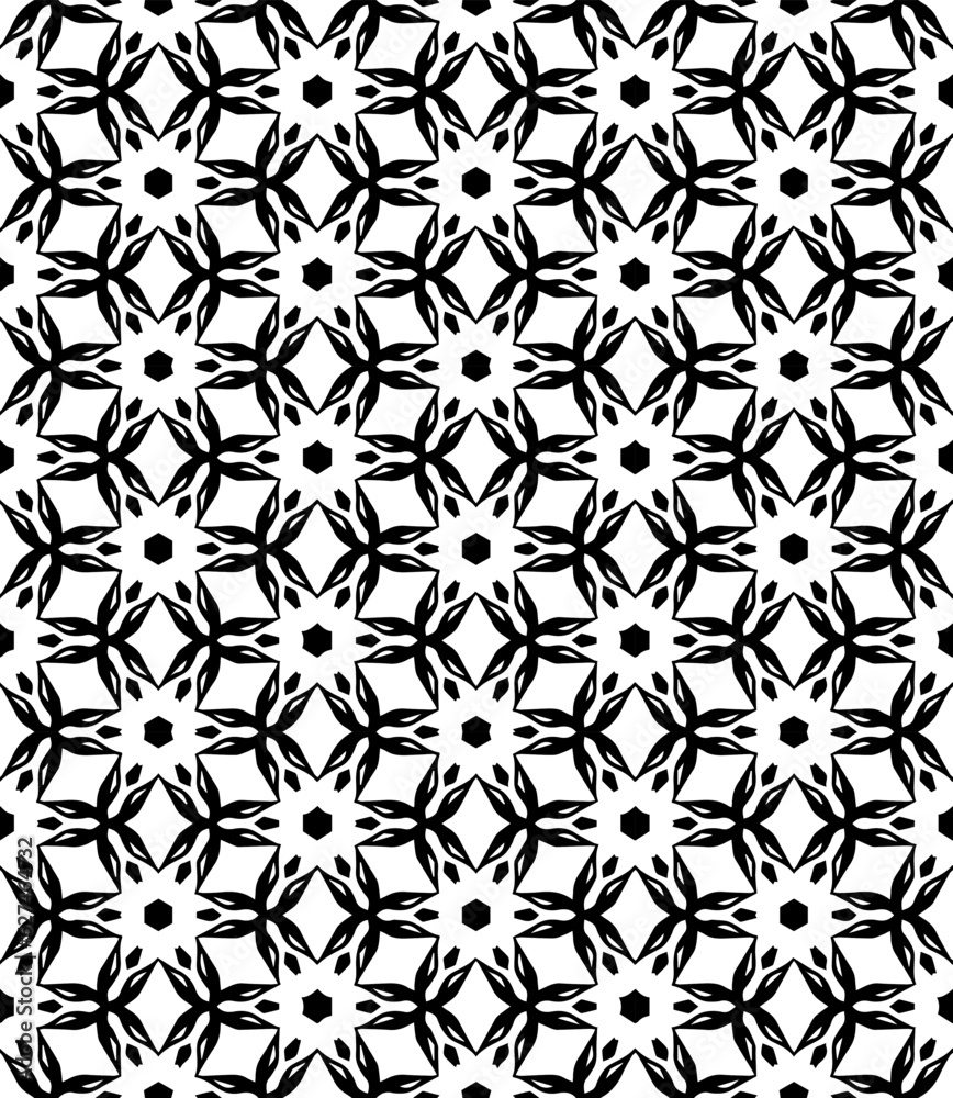 Black and white seamless abstract pattern. Background and backdrop. Grayscale ornamental design. Mosaic ornaments. Vector graphic illustration. EPS10.