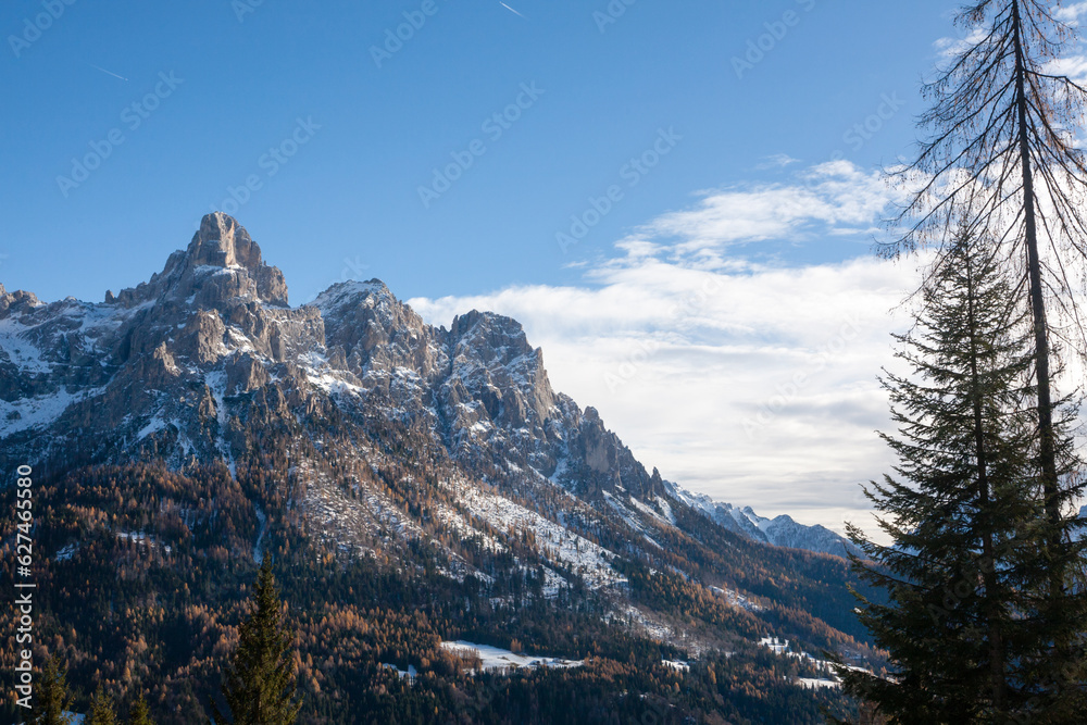 Dolomites range landscape. San Martino di Castrozza mountains view