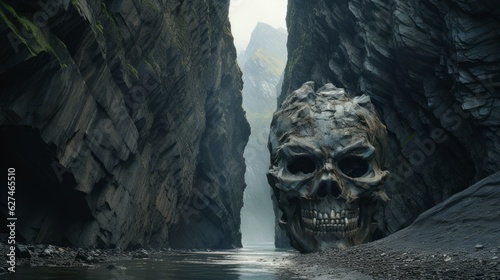 giant skull in the mountains