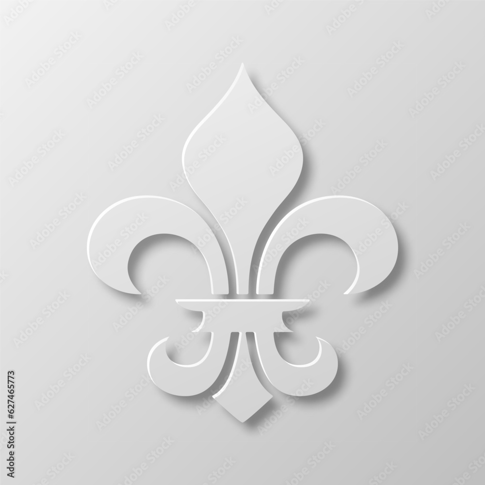 Vector Realistic Paper 3d Fleur De Lis Closeup on White Background. Heraldic Lily Sign, Vector Illustration Vector Realistic Paper 3d Fleur De Lis Closeup on White Background. Heraldic Lily Sign, Vector Illustration