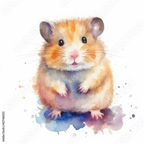 Watercolor cute hamster on a white background. AI generative. © Iaroslav