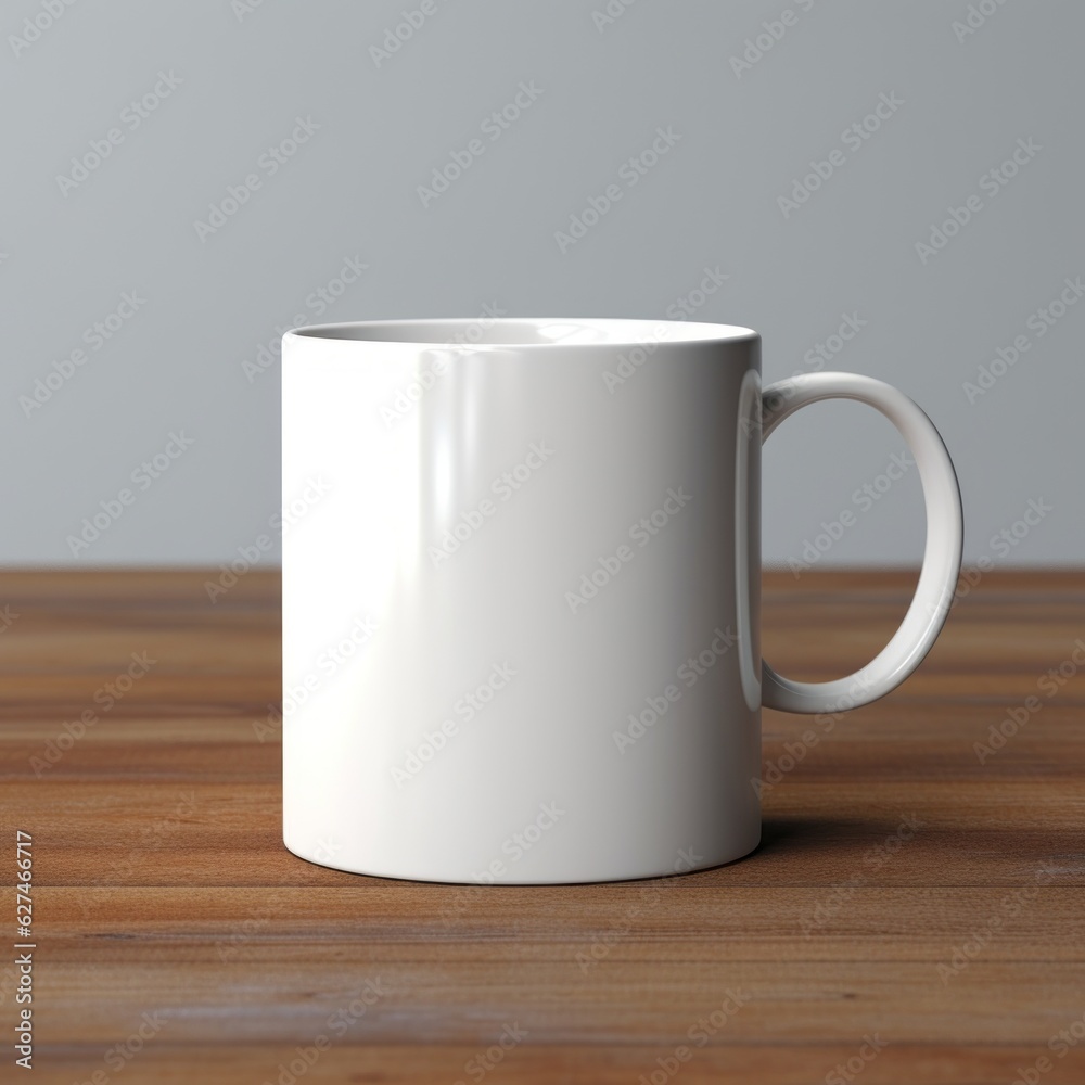 Simple white coffee mug mockup with white backdrop, generative AI Simple white coffee mug mockup with white backdrop, generative AI