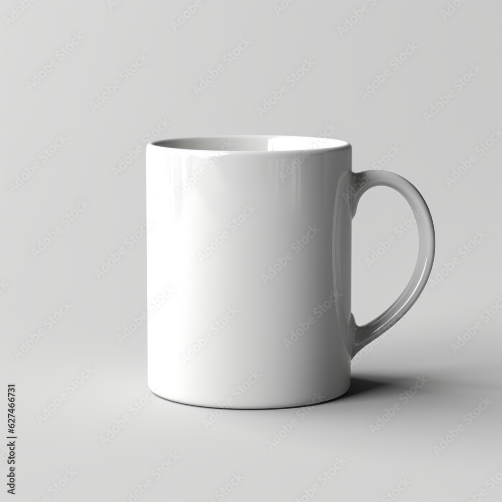 Simple white coffee mug mockup with white backdrop, generative AI Simple white coffee mug mockup with white backdrop, generative AI