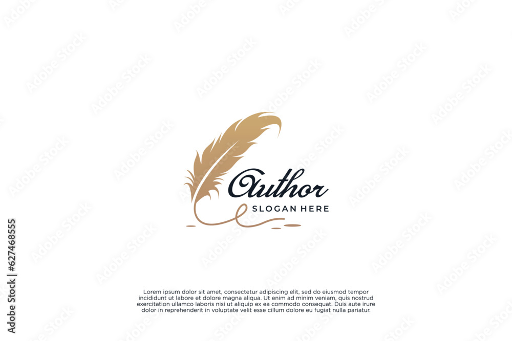 Author logo, book story logo design with quill pen. Author logo, book story logo design with quill pen.