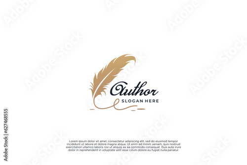 Author logo, book story logo design with quill pen.
