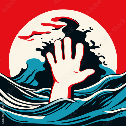 drowning hand in the sea