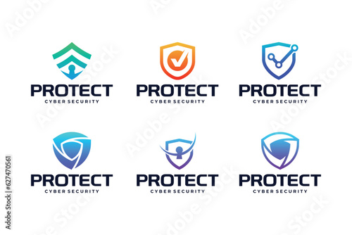 Digital shield Data and network protection logo design collection