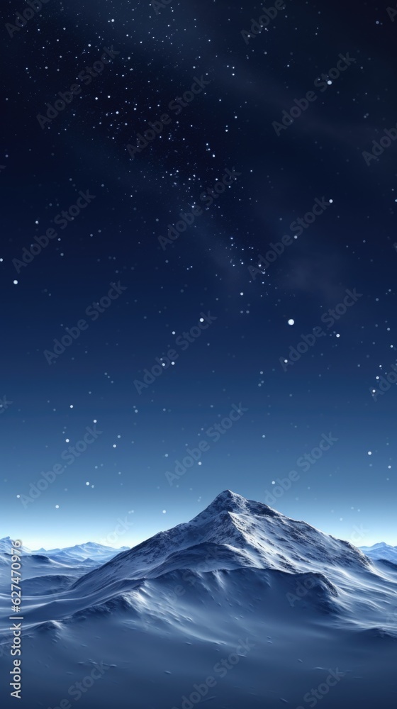 A snow covered mountain under a night sky. Digital image. A snow covered mountain under a night sky. Digital image.