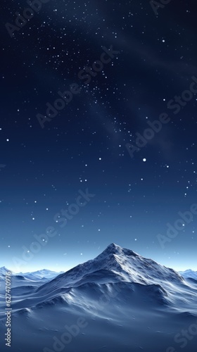 A snow covered mountain under a night sky. Digital image.