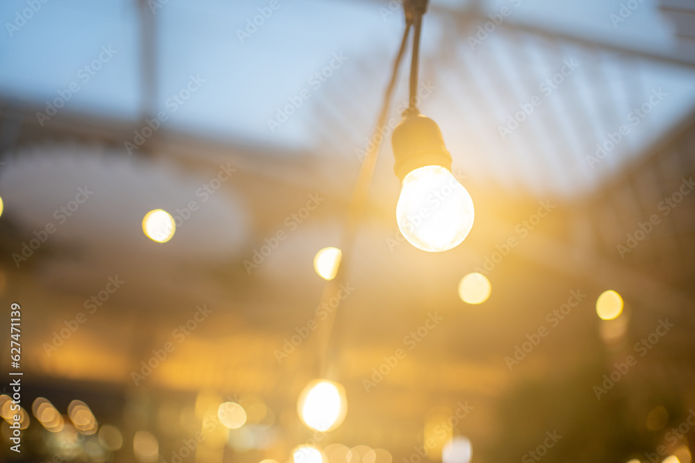 Orange light bulb decor at night