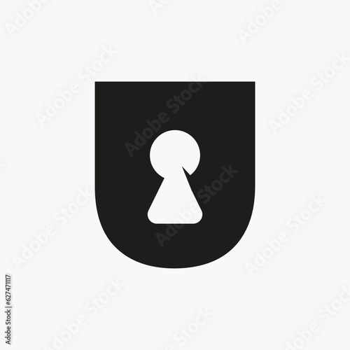 Letter U Key Hold Logo Design. Locked Icon, Security, Protection, Safe Symbol Vector Template