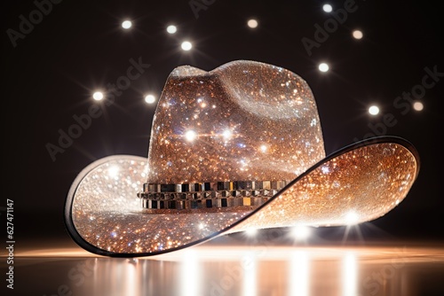 Fotografering A glittered cowboy hat sitting on top of a table