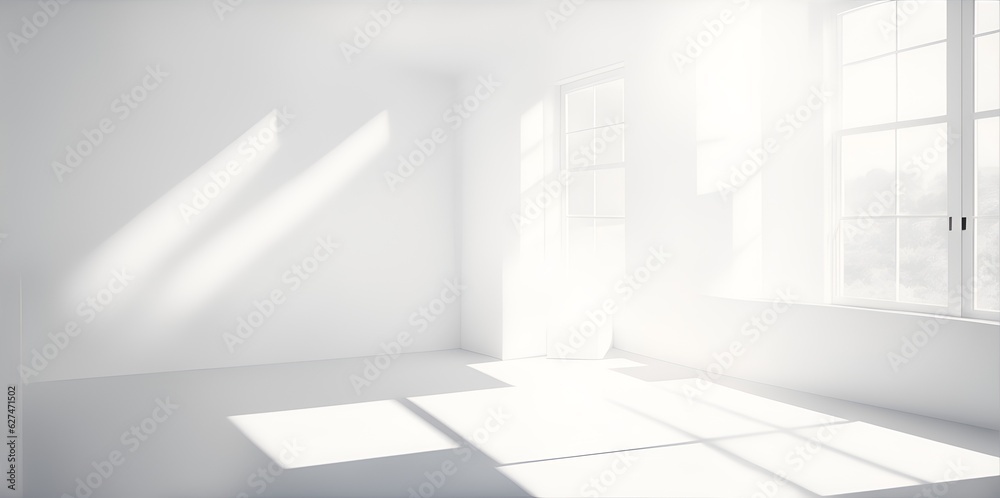 Abstract white studio background for product presentation. Empty room with shadows of window. Generative AI, Generative, AI Abstract white studio background for product presentation. Empty room with shadows of window. Generative AI, Generative, AI