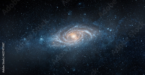 Fototapeta Naklejka Na Ścianę i Meble -  View from space to a spiral galaxy and stars. Universe filled with stars, nebula and galaxy. Elements of this image furnished by NASA.