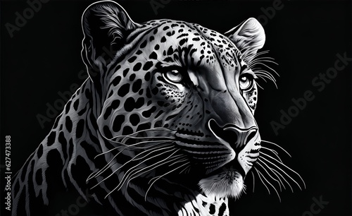 Portrait of a leopard sketch engraved style . Generative AI, Generative, AI